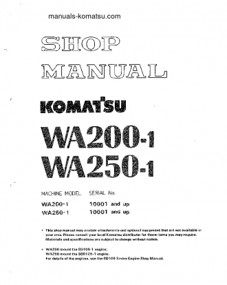WA250-1(JPN) S/N 10001-UP Shop (repair) manual (English)