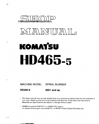 HD465-5(JPN) S/N 4001-4625 Shop (repair) manual (English)