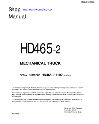 HD465-2(JPN) S/N 1102-UP Shop (repair) manual (English)