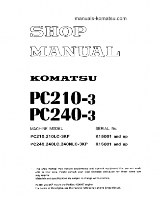 PC240NLC-3(GBR)-PERKINS S/N K15001-UP Shop (repair) manual (English)