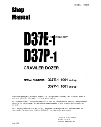 D37P-1(JPN) S/N 1001-UP Shop (repair) manual (English)