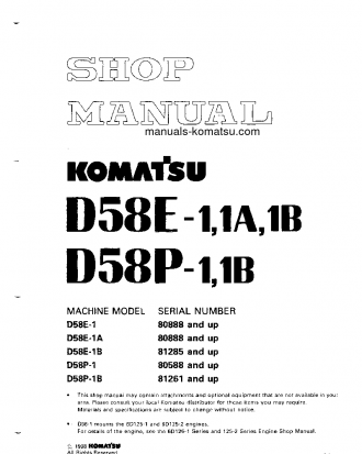 D58E-1(JPN)-POWER ANGLE AND TILT DOZER S/N 81285-UP Shop (repair) manual (English)
