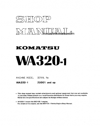 WA320-1(JPN) S/N 20001-UP Shop (repair) manual (English)