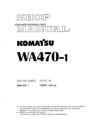 WA470-1(JPN) S/N 10001-UP Shop (repair) manual (English)