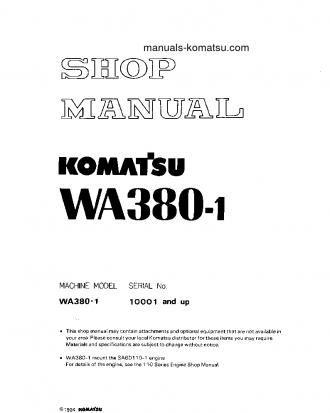 WA380-1(JPN) S/N 10001-UP Shop (repair) manual (English)