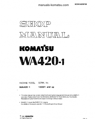 WA420-1(JPN) S/N 10001-UP Shop (repair) manual (English)