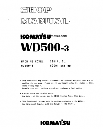 WD500-3(JPN) S/N 50001-UP Shop (repair) manual (English)