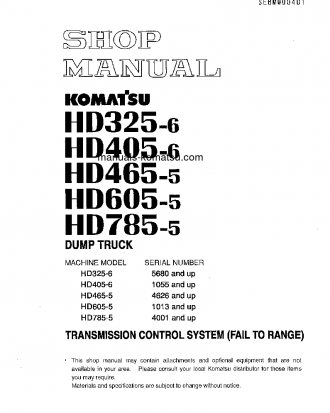 HD605-5(JPN)-TM CNTRL SYSTEM S/N 1013-UP Shop (repair) manual (English)