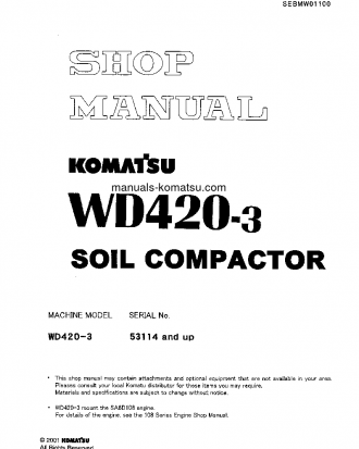 WD420-3(JPN) S/N 53114-UP Shop (repair) manual (English)