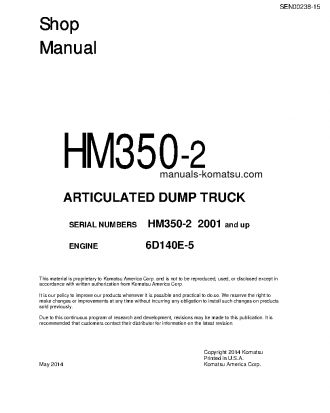 HM350-2(JPN) S/N 2001-UP Shop (repair) manual (English)