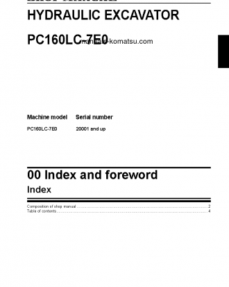 PC160LC-7(JPN)-TIER3, WORK EQUIPMENT GREASE 100H S/N 20001-UP Shop (repair) manual (English)