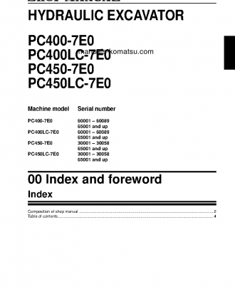 PC450-7(JPN)-E0, WORK EQUIPMENT GREASE 100H S/N 30001-30058 Shop (repair) manual (English)