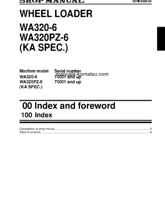 WA320-6(JPN)-FOR N.AMERICA S/N 70001-UP Shop (repair) manual (English)