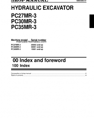 PC27MR-3(JPN)-FOR CAB S/N 20002-UP Shop (repair) manual (English)