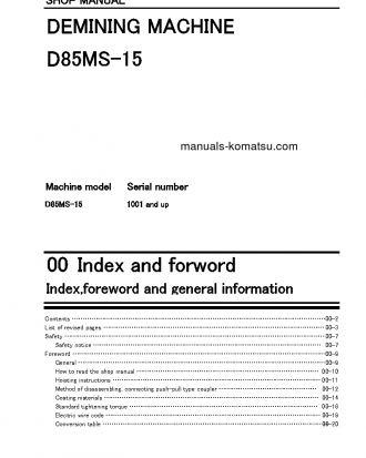 D85MS-15(JPN) S/N 1001-UP Shop (repair) manual (English)