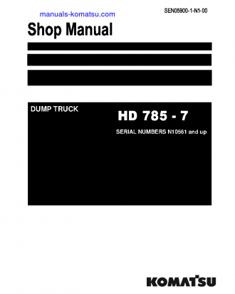 HD785-7(IND)-50C DEGREE M/C SPEC S/N N10561-UP Shop (repair) manual (English)