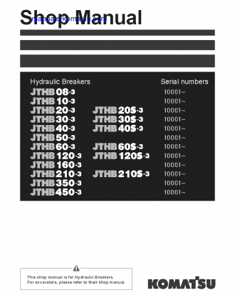JTHB210-3(JPN)-HYDRAULIC BREAKER S/N 10001-99999 Shop (repair) manual (English)