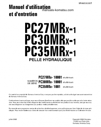 PC30MRX-1(JPN) S/N 10001-UP Operation manual (French)