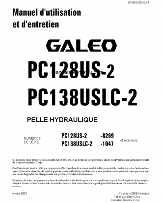 PC138USLC-2(JPN) S/N 1047-UP Operation manual (French)