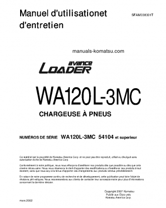 WA120L-3(JPN)-MC S/N 54104-UP Operation manual (French)