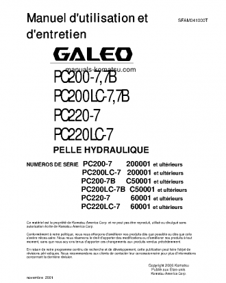 PC220LC-7(JPN) S/N 60001-UP Operation manual (French)