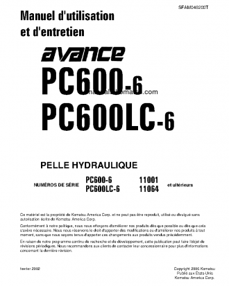PC600LC-6(JPN) S/N 11064-UP Operation manual (French)