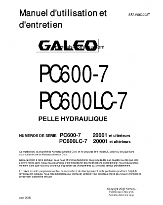 PC600LC-7(JPN) S/N 20001-UP Operation manual (French)
