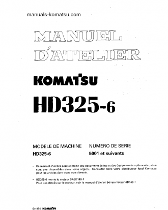 HD325-6(JPN) S/N 5001-UP Shop (repair) manual (French)