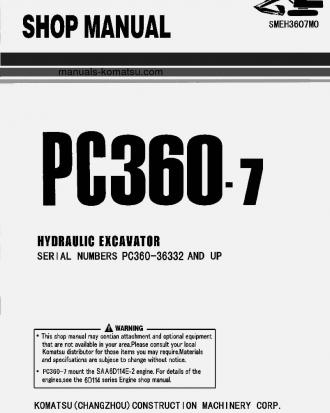 PC360-7(CHN) S/N 36332-UP Shop (repair) manual (English)