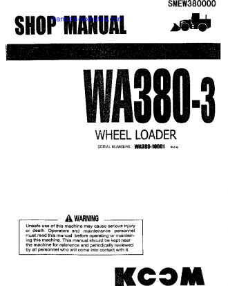 WA380-3(CHN) S/N 10001-UP Shop (repair) manual (English)