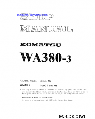 WA380-3(CHN) S/N 10001-UP Shop (repair) manual (English)
