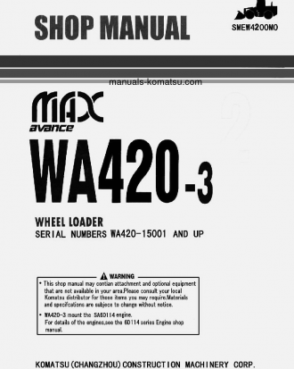 WA420-3(CHN) S/N 15001-UP Shop (repair) manual (English)
