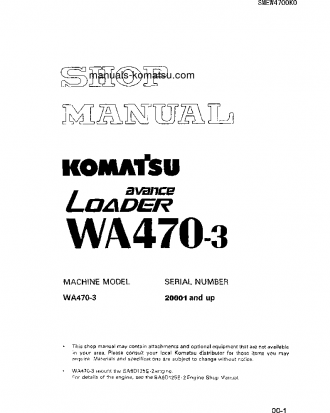WA470-3(CHN)-CUSTOM, -20C DEGREE FOR CIS S/N 20001-UP Shop (repair) manual (English)