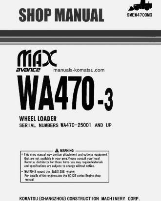 WA470-3(CHN) S/N 25001-UP Shop (repair) manual (English)