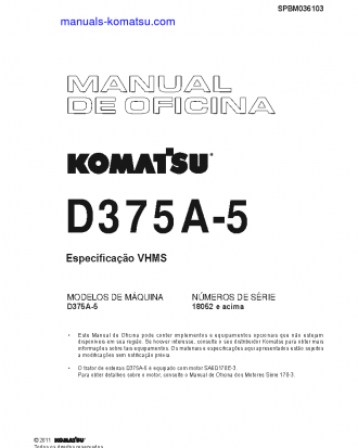 D375A-5(JPN) S/N 18052-UP Shop (repair) manual (Portuguese)