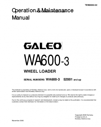 WA600-3(JPN) S/N 52001-UP Operation manual (English)