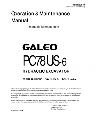 PC78US-6(JPN) S/N 6501-UP Operation manual (English)