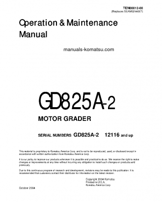 GD825A-2(JPN) S/N 12116-12502 Operation manual (English)