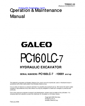 PC160LC-7(JPN) S/N 10001-11000 Operation manual (English)
