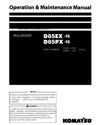 D85EX-15(JPN) S/N 10250-UP Operation manual (English)