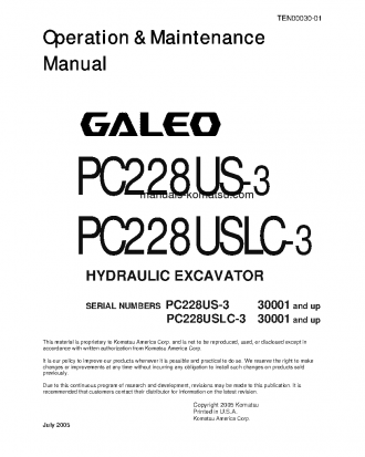 PC228US-3(JPN) S/N 30001-UP Operation manual (English)