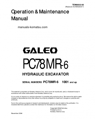 PC78MR-6(JPN) S/N 1001-1506 Operation manual (English)
