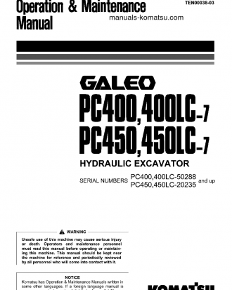 PC400-7(JPN) S/N 50288-52024 Operation manual (English)