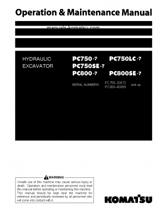 PC750-7(JPN) S/N 20072-UP Operation manual (English)