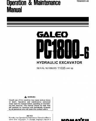 PC1800-6(JPN) S/N 11035-UP Operation manual (English)