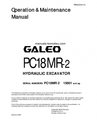 PC18MR-2(JPN) S/N 15001-UP Operation manual (English)