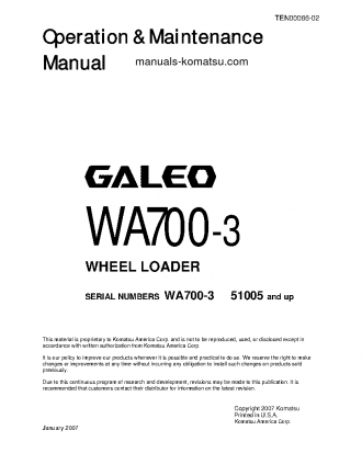 WA700-3(JPN) S/N 51005-UP Operation manual (English)