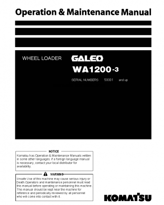 WA1200-3(JPN) S/N 50001-50056 Operation manual (English)