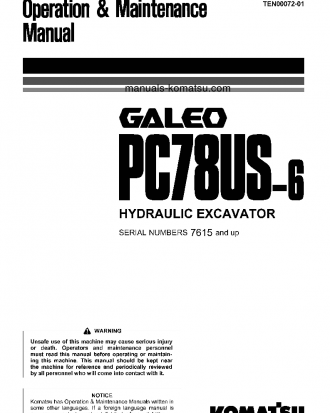PC78US-6(JPN) S/N 7615-UP Operation manual (English)