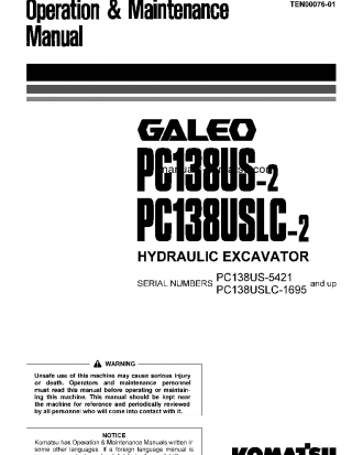 PC138US-2(JPN) S/N 5421-UP Operation manual (English)